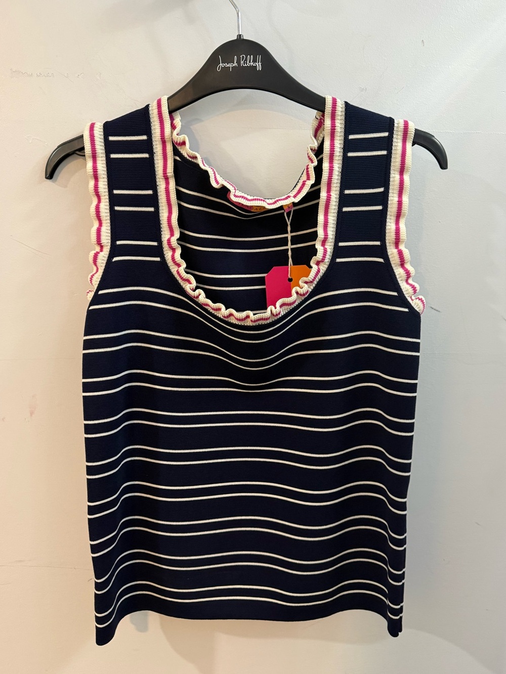 Vilagallo Striped Navy Tank with Pink-Trim Ruffle